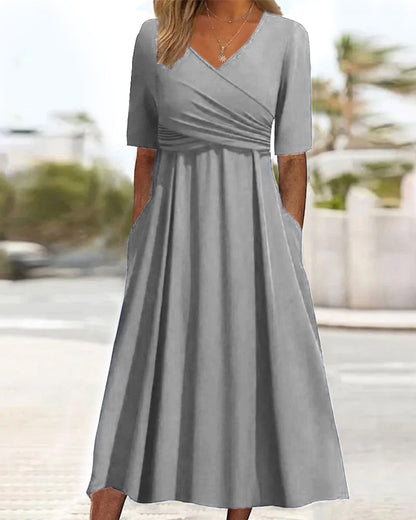 Thalena™ | Short-Sleeve Cotton Crossover Dress