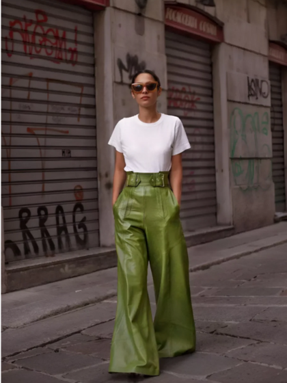 Edge | High-Waisted Wide-Leg PU Leather Trousers