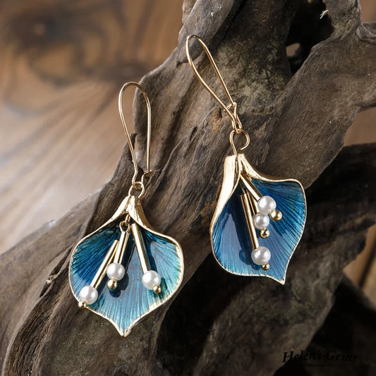 Vintage Blue Lotus Silver Earrings