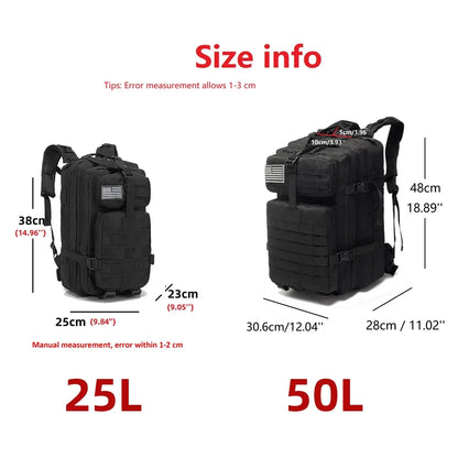 1000D Nylon Waterproof Outdoor Military Rucksacks Tactical Sports Camping Hiking Trekking Fishing Hunting Bag Backpack 25L/50L